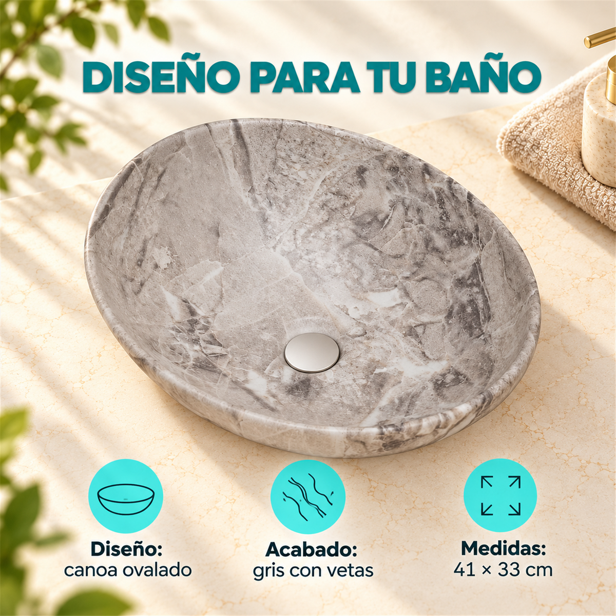 Lavamanos Canoa Calacata Gris 41 × 33 cm - Características del producto