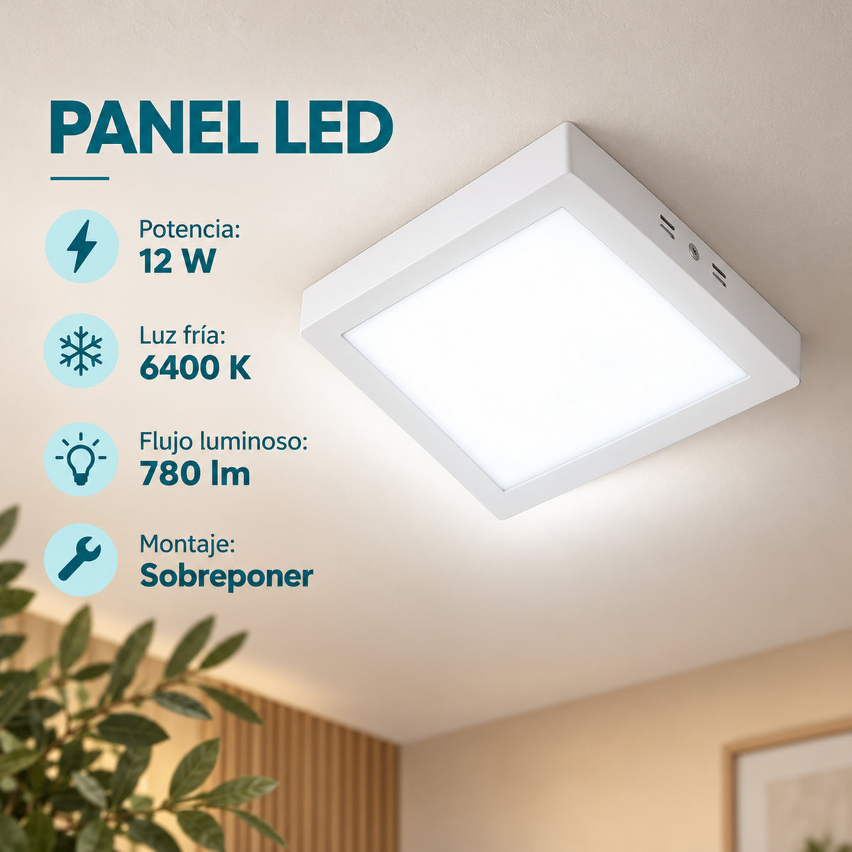 Panel LED Cuadrado 12 W De Sobreponer De 17 cm — características del producto