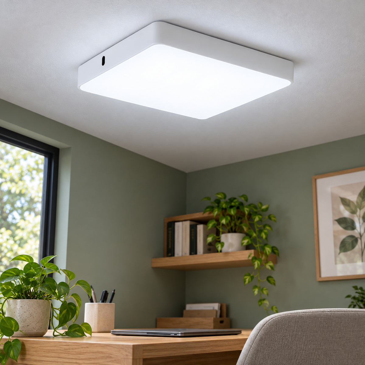 Panel LED Cuadrado Sin Marco 18 W De Sobreponer — vista instalada en un ambiente interior