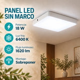 Panel LED Cuadrado Sin Marco 18 W De Sobreponer — características del producto