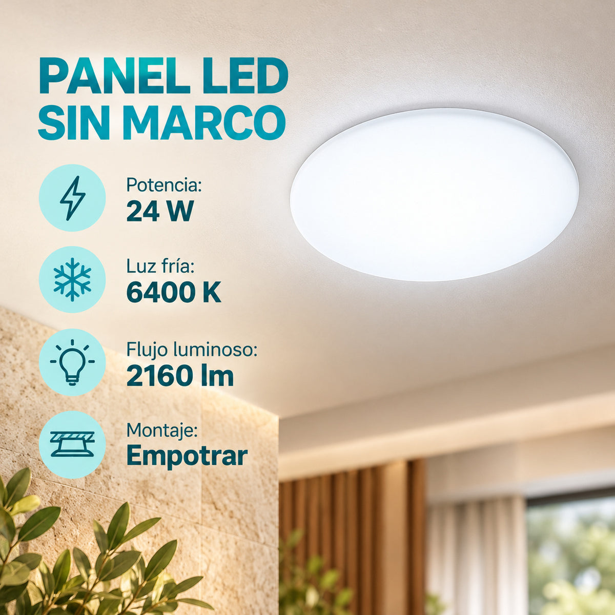 Panel LED Redondo Sin Marco 24 W De Empotrar De 17 cm — características del producto