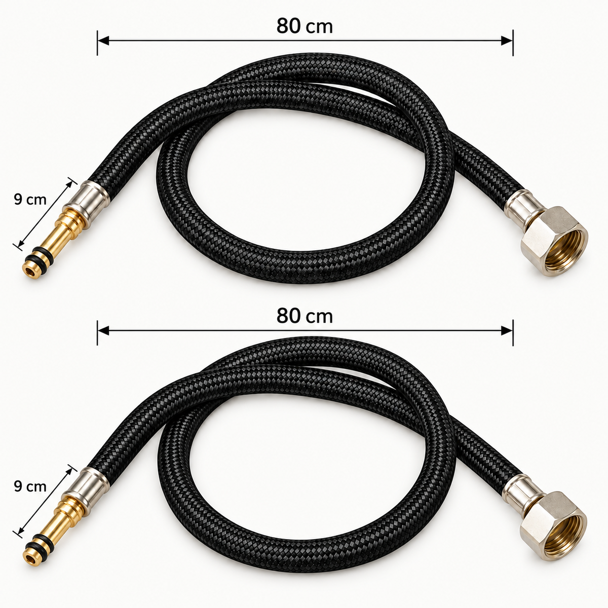 Par de acoples con mangueras de 80 cm y espigos de 9 cm