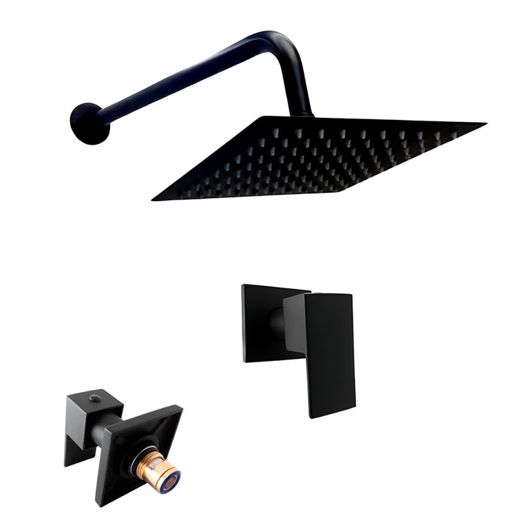 Ducha Negra En Acero Con Llave Manija Agua Fria Cuadrada Color Negro