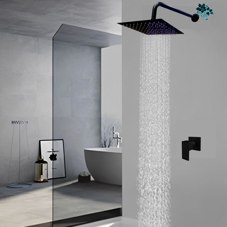 Ducha Negra En Acero Con Llave Manija Agua Fria Cuadrada Color Negro