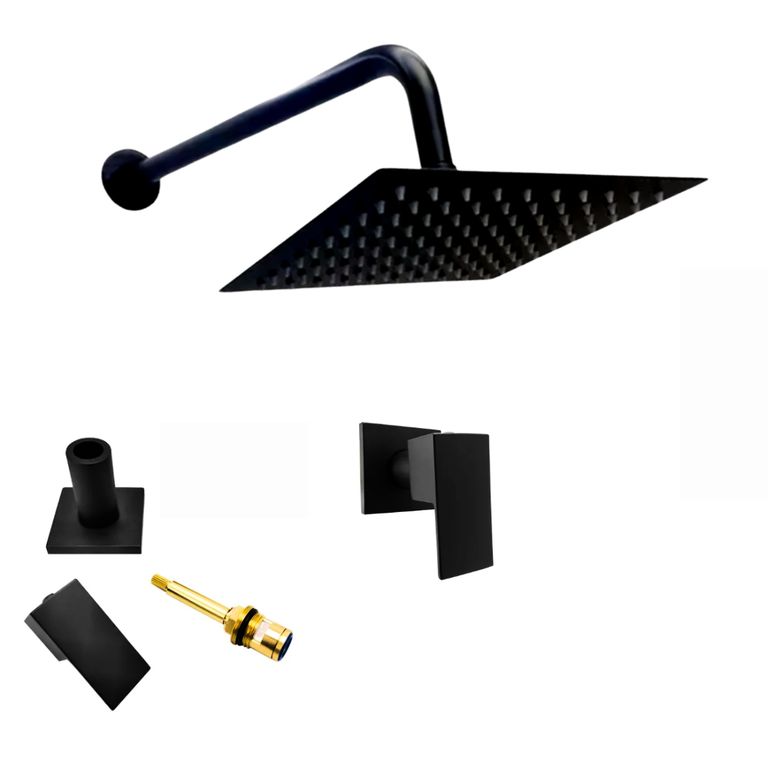 Ducha Negra En Acero Con Llave Manija Agua Fria Cuadrada Color Negro