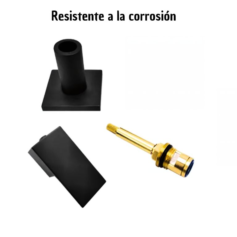 Ducha Negra En Acero Con Llave Manija Agua Fria Cuadrada Color Negro