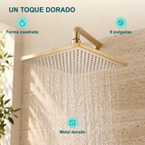 Regadera Cuadrada Metálica Dorada de 8 Pulgadas: Forma cuadrada, Metal dorado, 8 pulgadas