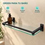 Repisa negra de baño: largo de 40 cm, acabado negro y montaje en pared