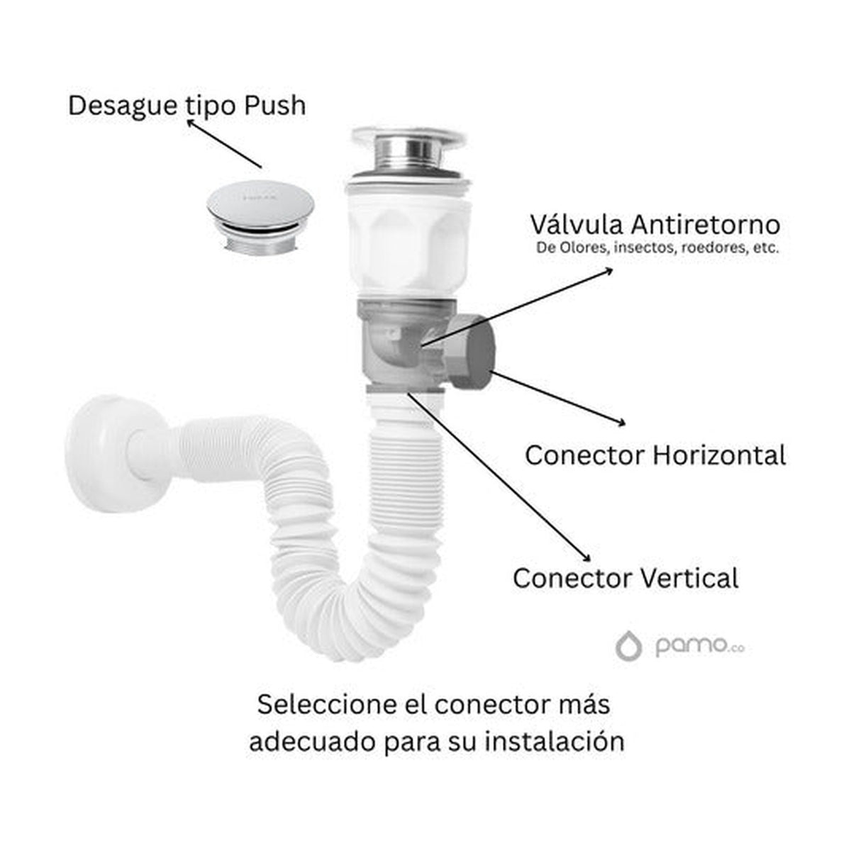 Pack X 2 Desague Push Sifon Universal Valvula Antiretorno - imagen 2