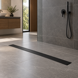 Rejilla Lineal Invisible Negra Para Piso 100 X 10 Cm en ambiente de baño
