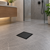 Rejilla Invisible Negra Para Piso 10 X 10 Cm en ambiente de baño