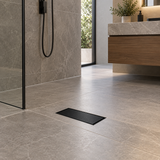 Rejilla Lineal Invisible Negra Para Piso 20 X 10 Cm en ambiente de baño