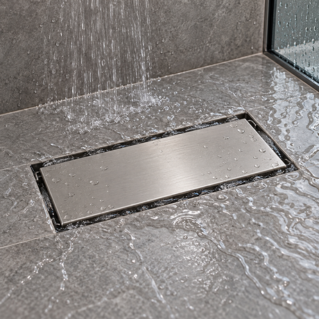 Rejilla Lineal Invisible Satinada En Acero Inoxidable Para Piso 20 X 10 Cm