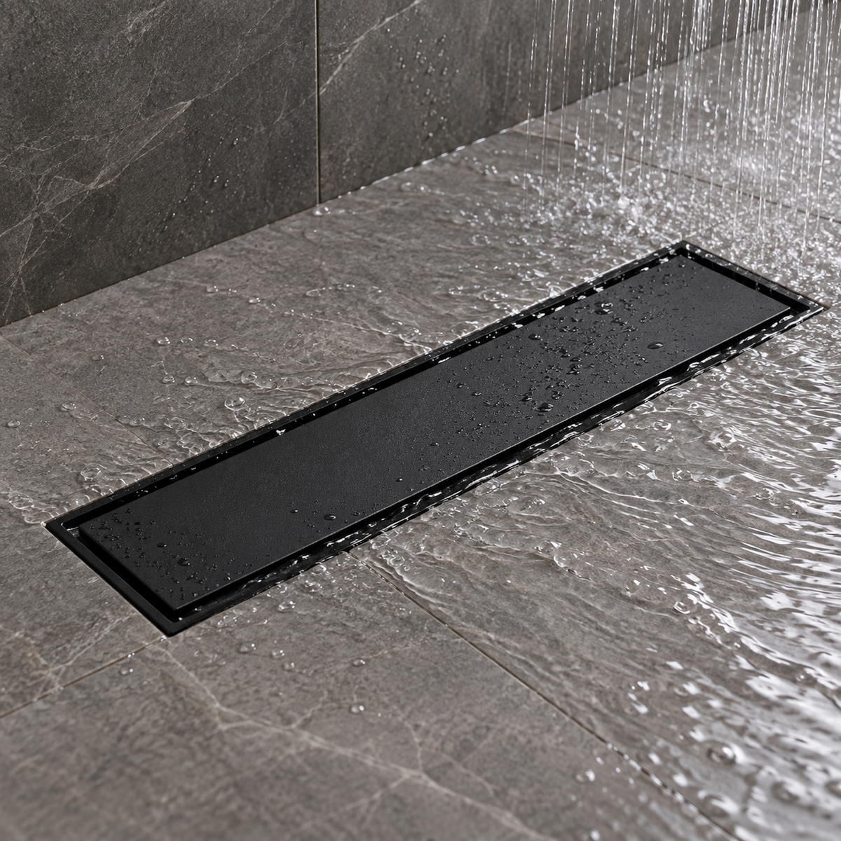Rejilla Lineal Invisible Negra Para Piso 30 X 10 Cm instalada y funcionando