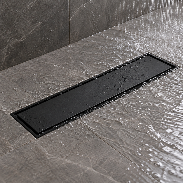 Rejilla Lineal Invisible Negra Para Piso 30 X 10 Cm instalada y funcionando