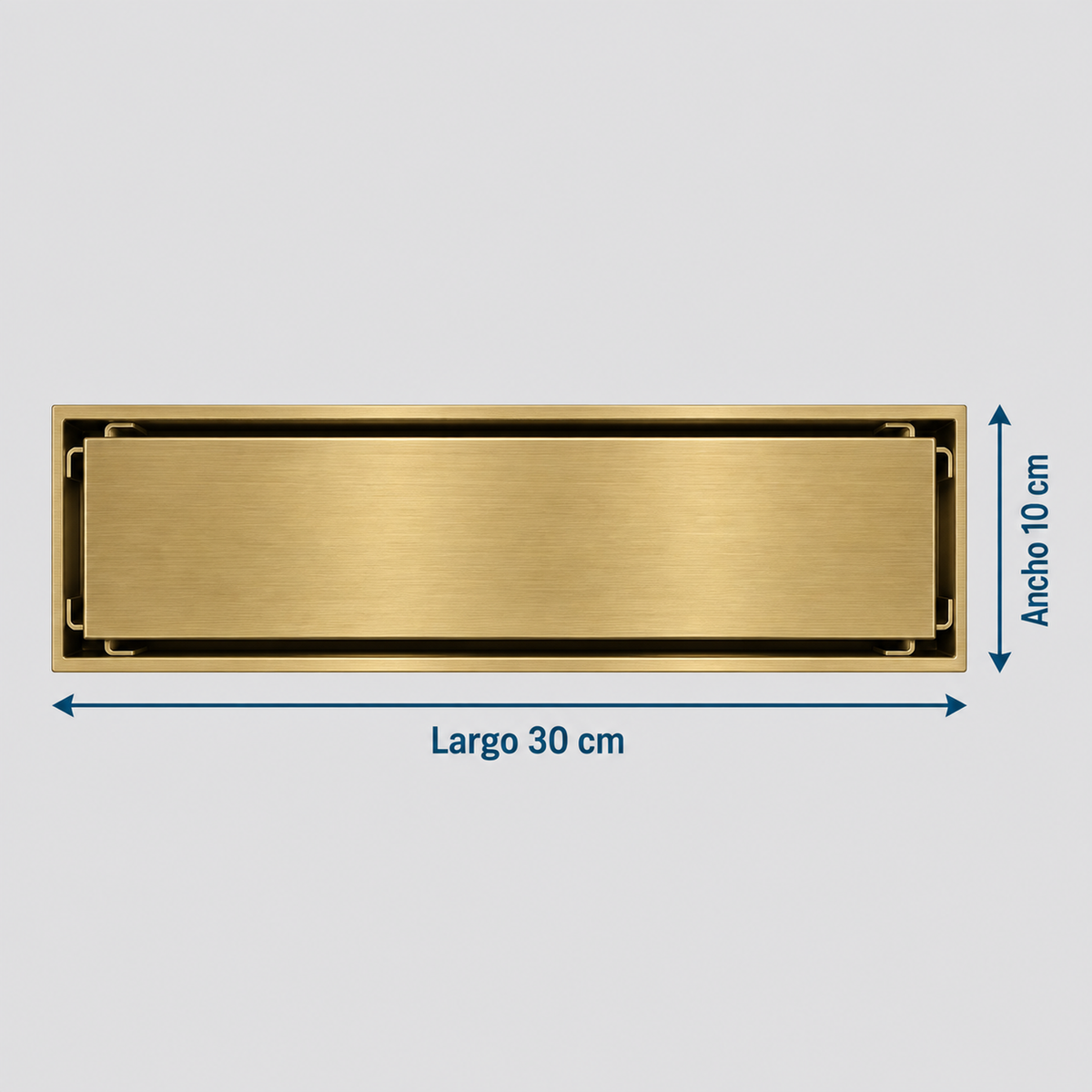Medidas de Rejilla Lineal Invisible Oro Cepillado Para Piso 30 X 10 Cm