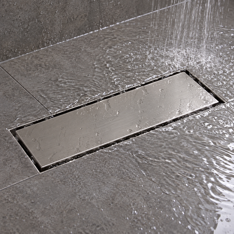 Rejilla Lineal Invisible Satinada En Acero Inoxidable Para Piso 30 X 10 Cm
