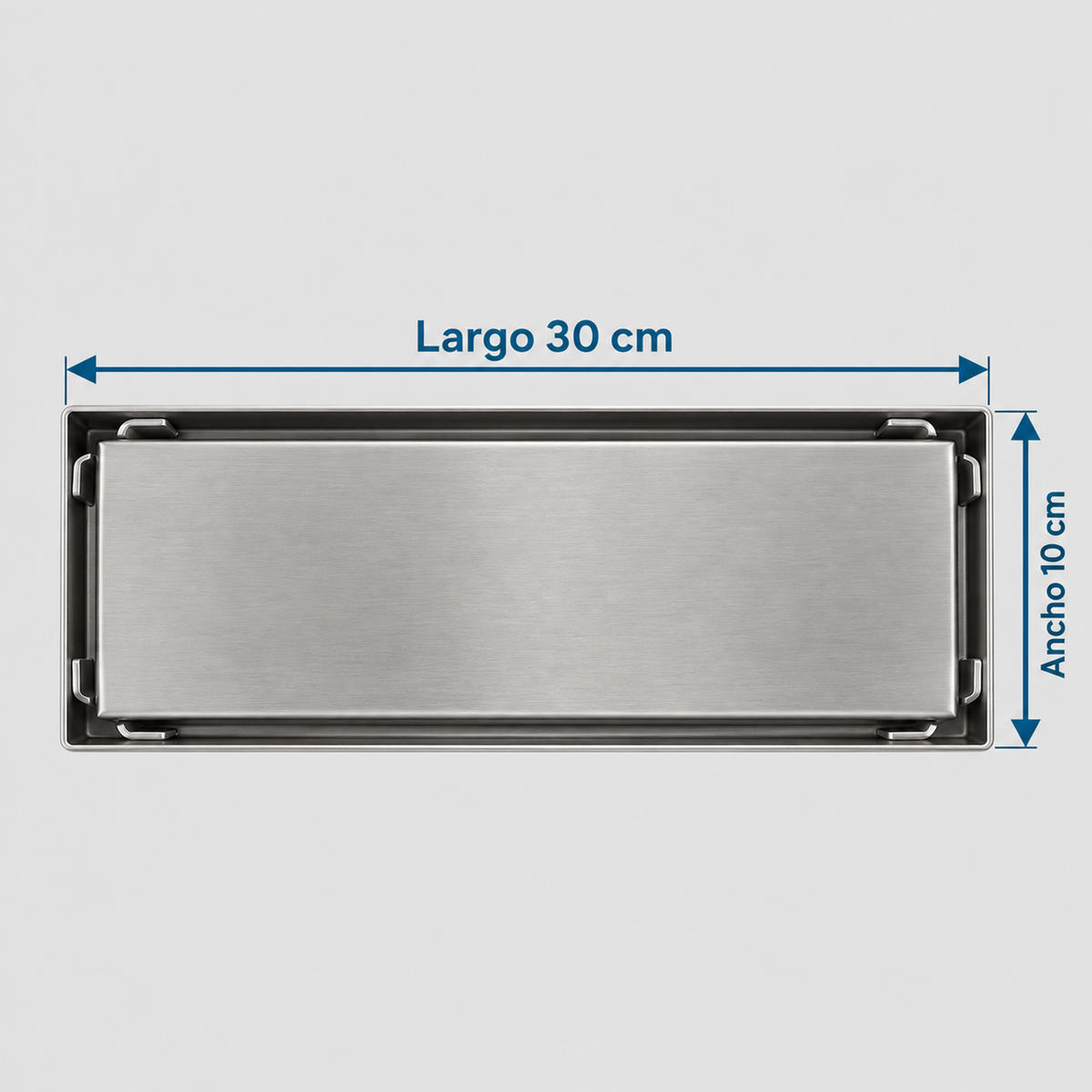 Medidas de Rejilla Lineal Invisible Satinada En Acero Inoxidable Para Piso 30 X 10 Cm