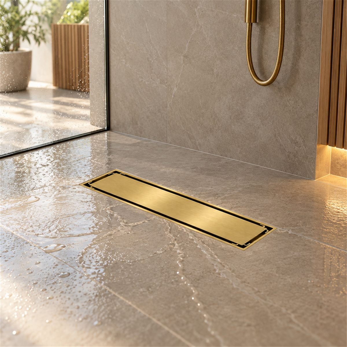 Rejilla invisible Oro cepillado ambientada en baño