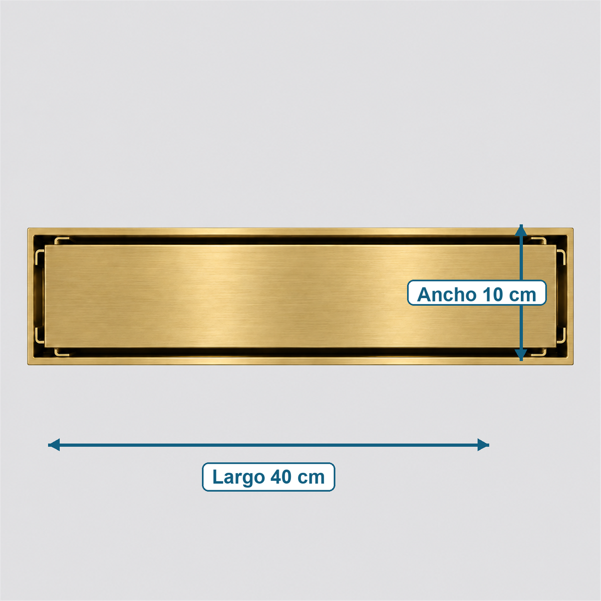 Medidas de rejilla invisible Oro cepillado 40 x 10 cm