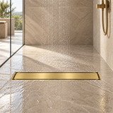 Rejilla invisible Oro cepillado instalada en ducha