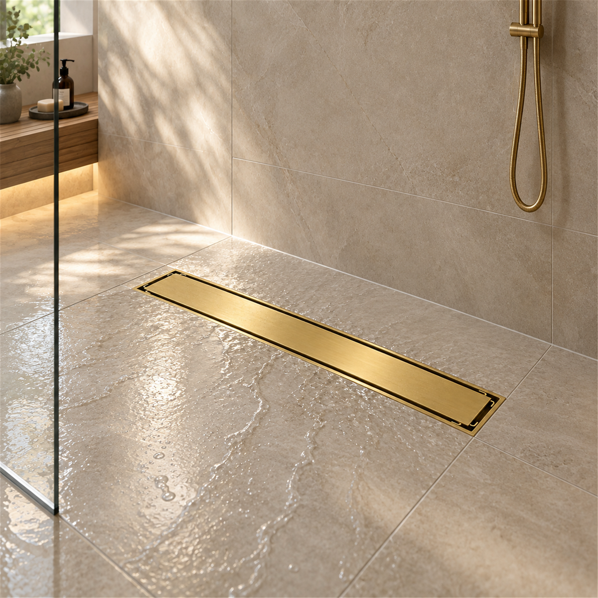 Rejilla invisible Oro cepillado ambientada en baño