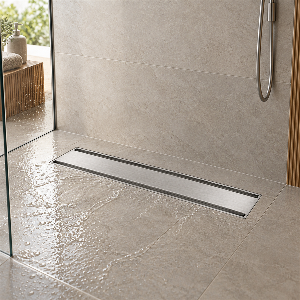 Rejilla invisible Acero inoxidable satinado ambientada en baño