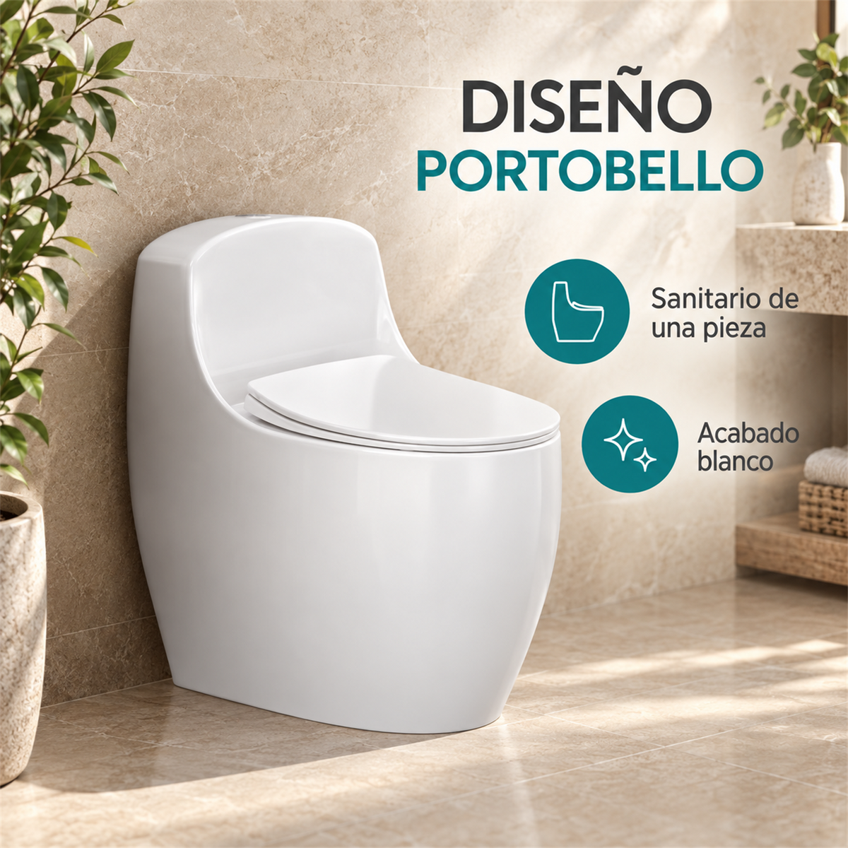 Detalle del sanitario Portobello blanco