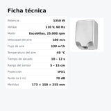 Ficha técnica del secador de manos Mini Tornado Plus