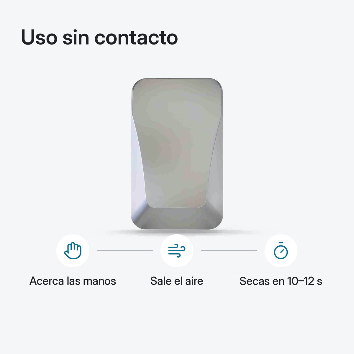 Uso sin contacto: acerca las manos, sale el aire y secas en 10 a 12 segundos