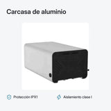 Carcasa de aluminio del secador de manos, vista posterior, protección IPX1 y aislamiento clase I