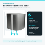 Guía de instalación correcta del secador con sensor y salidas orientados hacia el piso