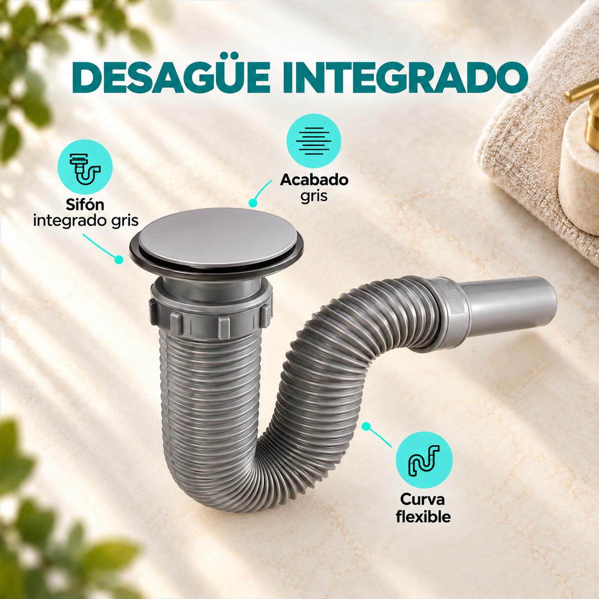 Sifón Integrado Gris - características