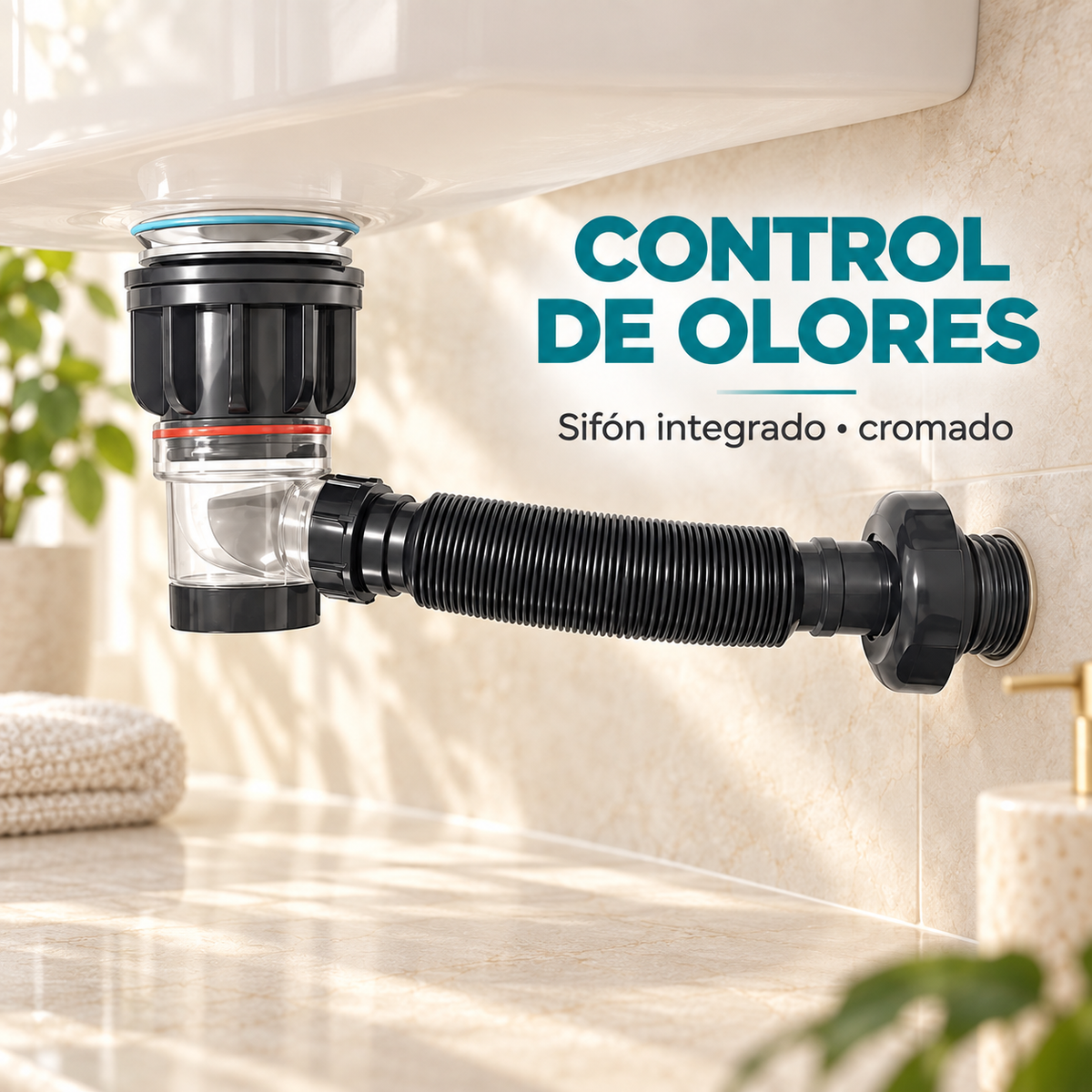 Sifón Integrado Antiolores Cromado - vista 3