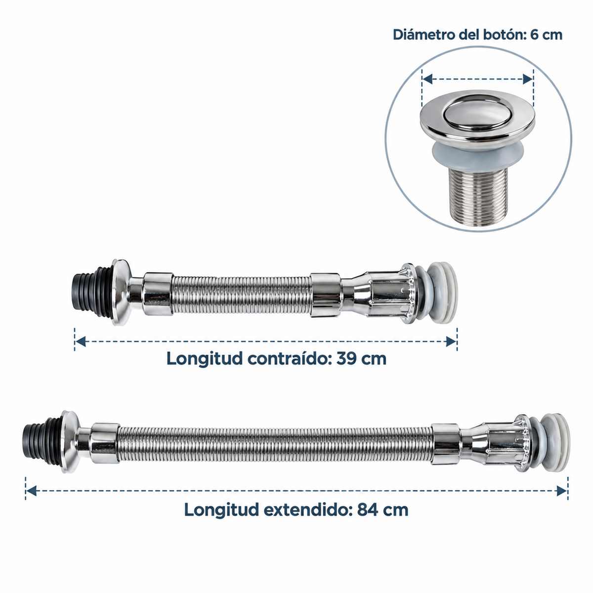 Medidas del sifón flexible cromado
