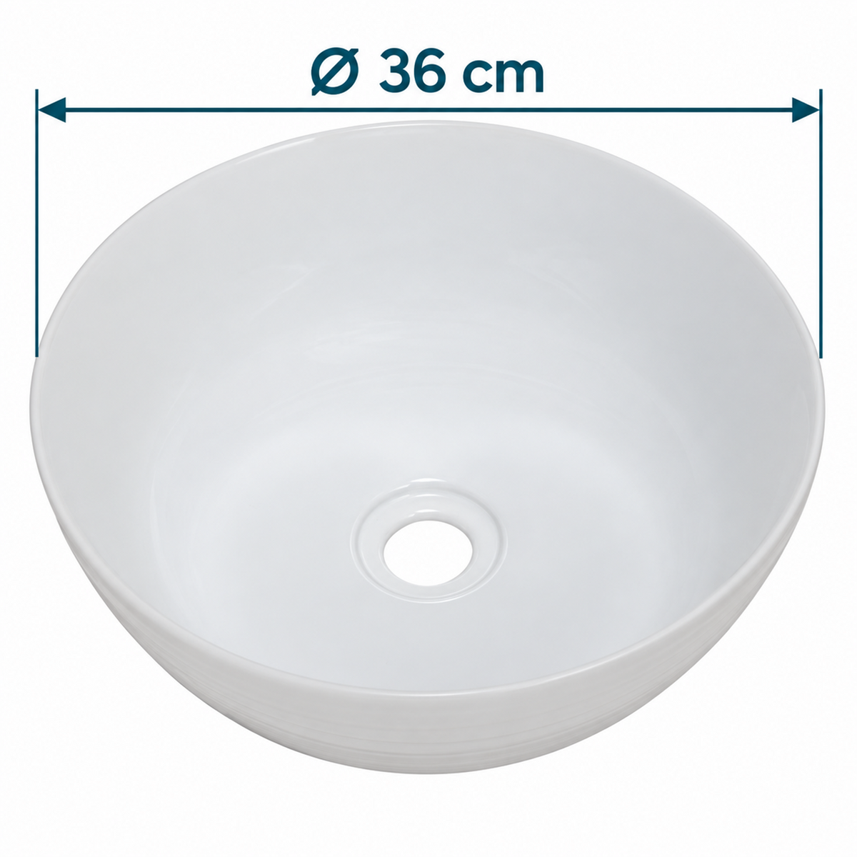 Lavamanos Ranuratto Blanco Esmaltado 36 cm: diámetro nominal de 36 cm indicado sobre el producto.