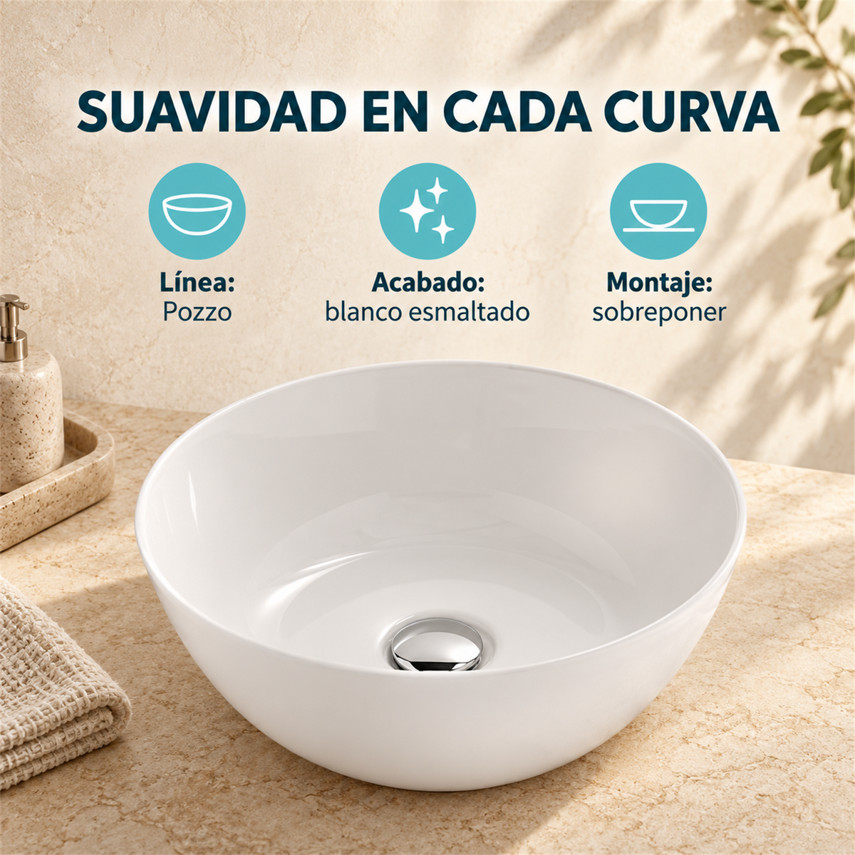 Lavamanos Pozzo Blanco Esmaltado 36 cm: ficha de diseño, acabado y montaje.