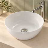 Lavamanos Pozzo Blanco Esmaltado 36 cm: ambientación cercana. Accesorios de ambientación no incluidos.