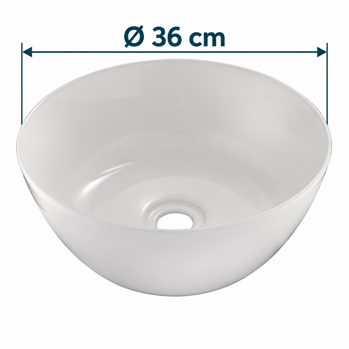 Lavamanos Pozzo Blanco Esmaltado 36 cm: diámetro nominal de 36 cm indicado sobre el producto.
