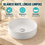 Lavamanos Marui Blanco Mate 35 cm: ficha de características. Accesorios de ambientación no incluidos.