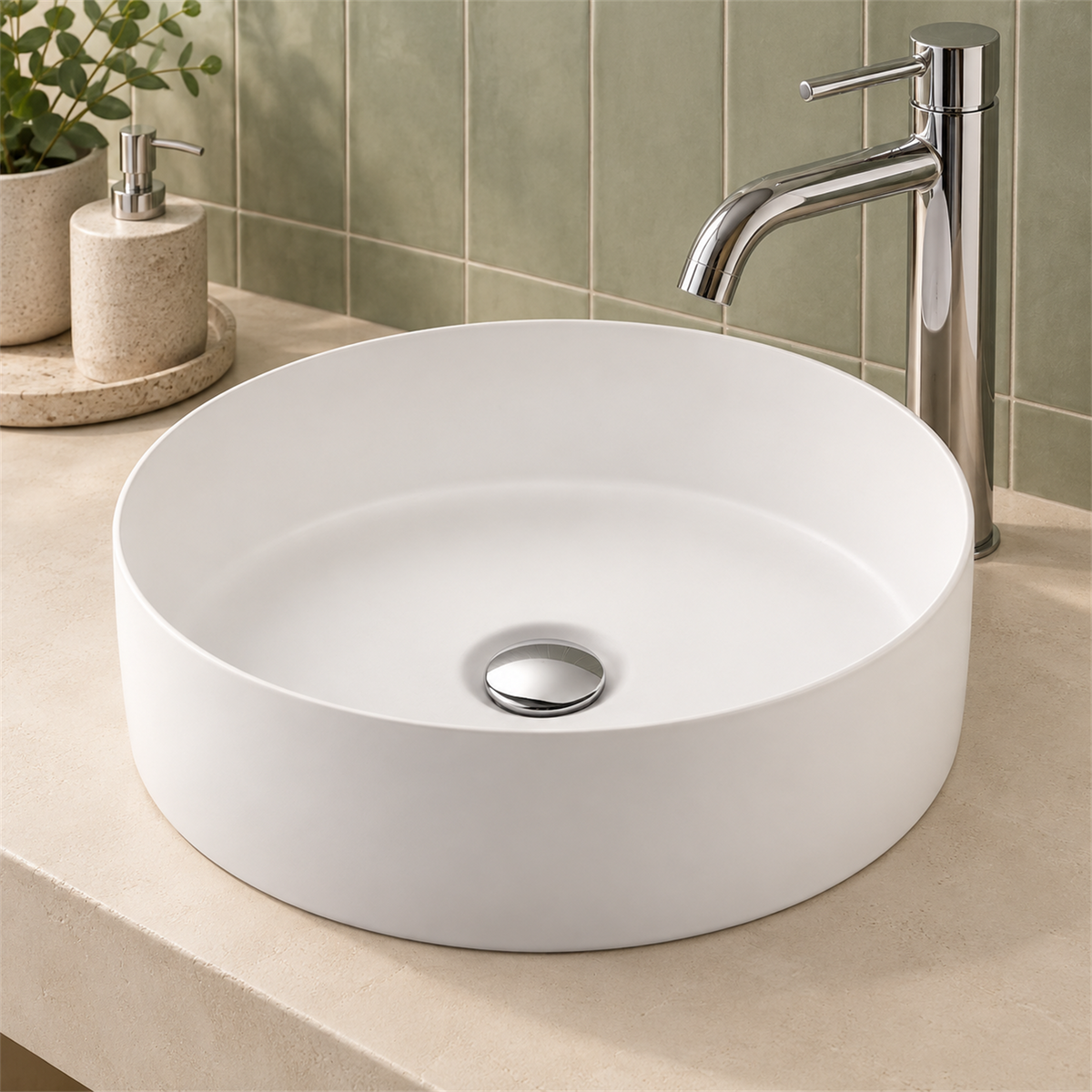 Lavamanos Marui Blanco Mate 35 cm: ambientación cercana. Accesorios de ambientación no incluidos.