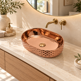 Lavamanos Crystal Rose Gold Brillante 46 × 34 cm: ambientación amplia. Accesorios de ambientación no incluidos.