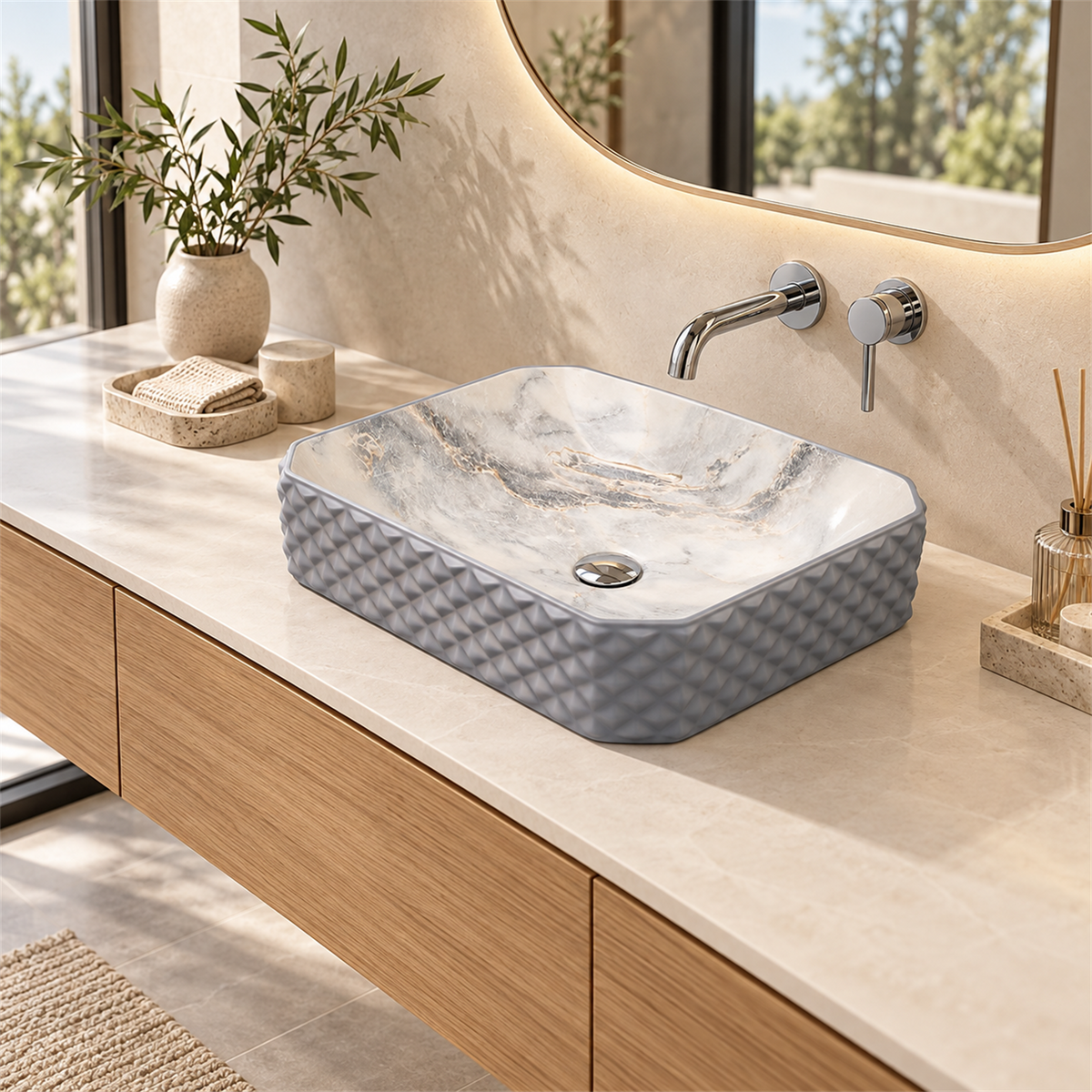 Lavamanos Stella Calacata Azul 50 × 37 cm: amplia.
