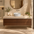 Lavamanos Gemini, Calacata gris, sobreponer: vista amplia del baño. Grifería, desagüe, mueble y decoración no incluidos.