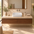 Lavamanos Cubik, Blanco esmaltado, sobreponer: vista amplia del baño. Grifería, desagüe, mueble y decoración no incluidos.