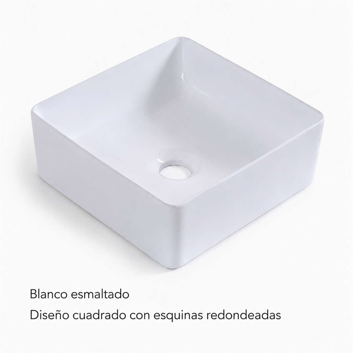 Acabado blanco esmaltado y esquinas redondeadas del lavamanos Cubik.