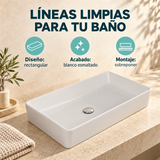Lavamanos Cubik Blanco Esmaltado 61 × 35 cm: características de diseño, acabado y montaje. Accesorios de ambientación no incluidos.