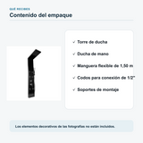 Contenido del empaque de la torre de ducha negra