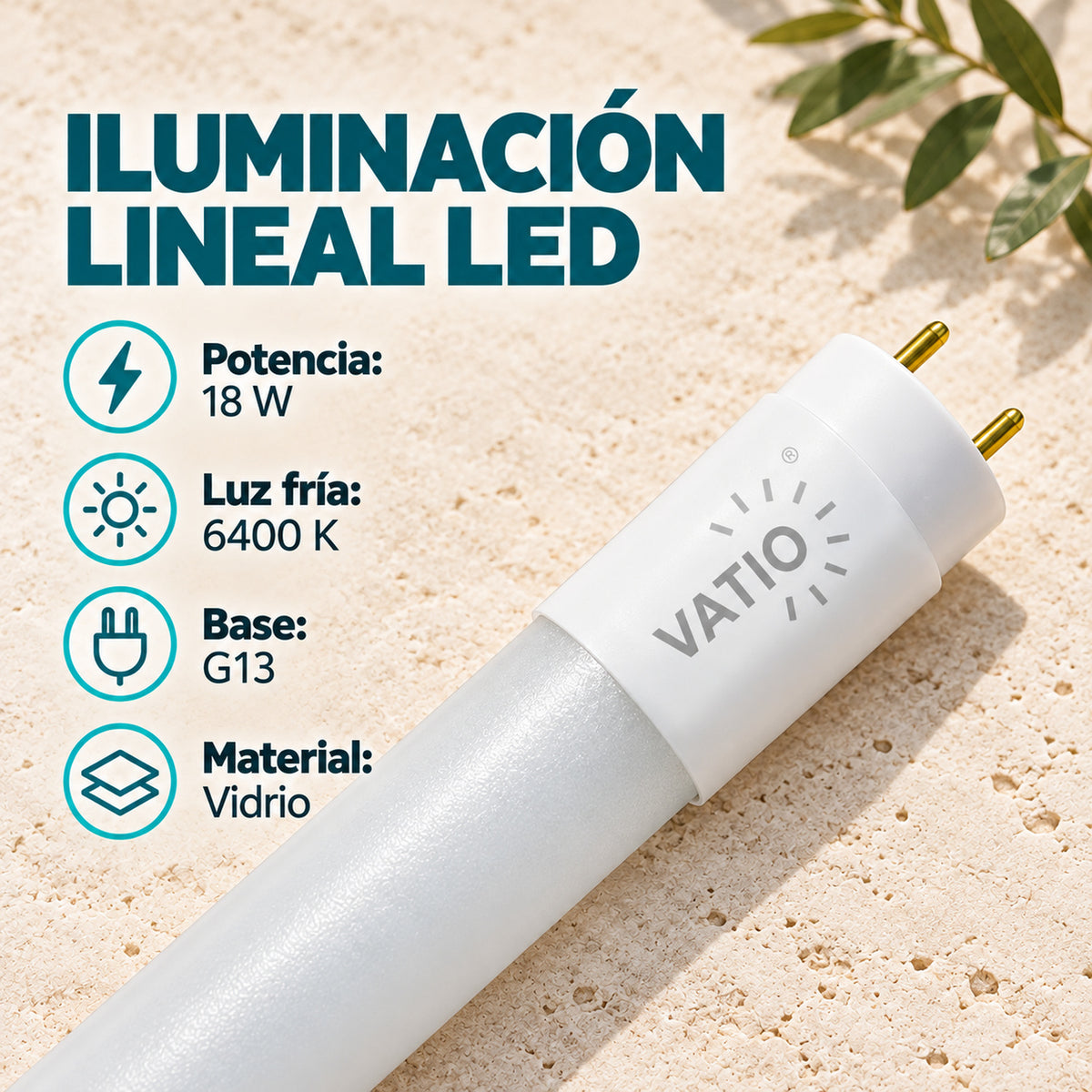 Tubo LED T8 De Vidrio 18 W Luz Fría De 1,2 m — características confirmadas