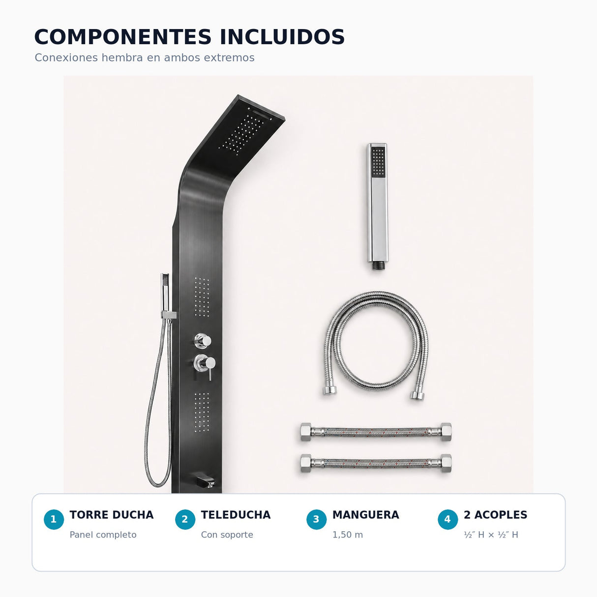 Componentes incluidos con dos acoples hembra en ambos extremos